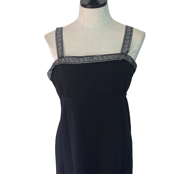 Vintage Womens Maxi Dress Cape Set Black Size Medium 70s Empire Waist Greek Trim - Picture 5 of 16